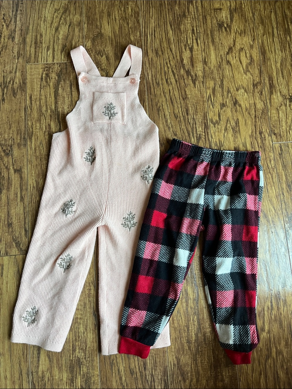 Pink Knit Overalls for Kids with Floral Embroidery